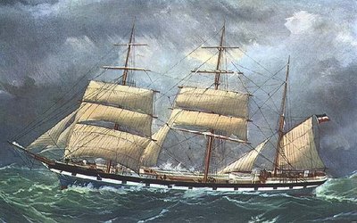 The Barque 'Aurora' ex Sarah Grice' (colour litho) by English School - print