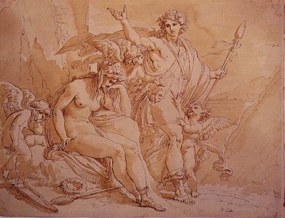 Bacchus and Ariadne, 1780 (ink &amp; wash on paper) by Giuseppe Cades - print