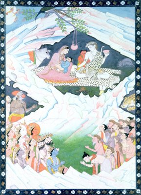 The Holy Family of Shiva and Parvati on Mount Kailash by Indian School - print