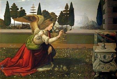 Fine Art Print of Angel Gabriel, from the Annunciation, 1472-75 by Leonardo da Vinci