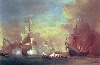 Fine Art Print of Barbary Pirates Attacking A Spanish Ship by Willem van de II, Velde