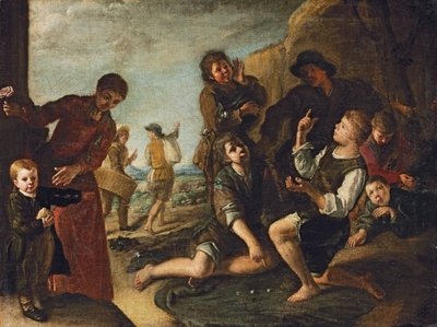 Fine Art Print of Boys playing dice - a modello by Pedro Nunez de Villavicenzio