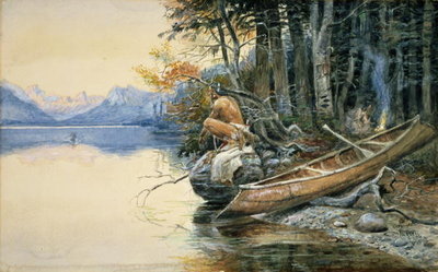 Fine Art Print of A Camp Site by the Lake, 1908 by Charles Marion Russell