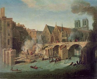Fine Art Print of The Burning of the Petit Pont in 1718 by Jean-Baptiste Oudry