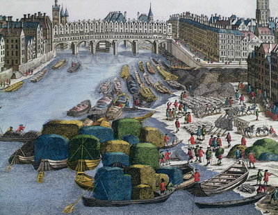 Fine Art Print of View of the Wheat Port and the Pont au Change looking upstream by German School