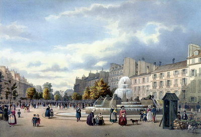 Fine Art Print of The Fountain of the Boulevard St. Martin, from 'Vue de Paris', c.1840 by Philippe Benoist