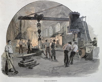 Fine Art Print of Forges at the Imperial Engineering Works at Kiel by German School