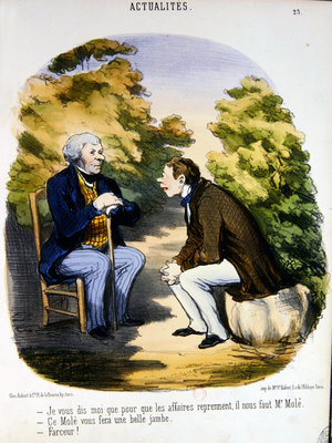 Fine Art Print of Two men discussing politics and the usefulness of the Comte de Mole by Honore Daumier