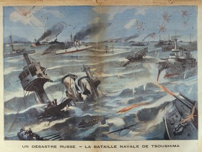 Fine Art Print of Russian naval disaster during the battle of Tsushima in 1905, illustration from 'Le Petit Parisien', 2 July, 1906 by French School
