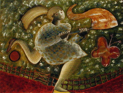 The Butterfly Net, 1987 (oil &amp; mixed media on canvas) by Celia Washington - print