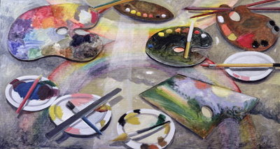 Spectrum of Artists' Palettes, 2003 (oil on canvas) by Charlotte Moore - print