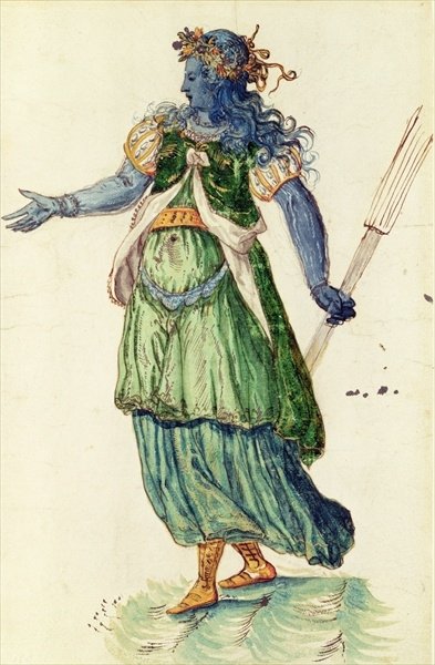 Costume design for the Torchbearer of Oceania from 'The Masque of Blackness' by Ben Johnson by Inigo Jones - print