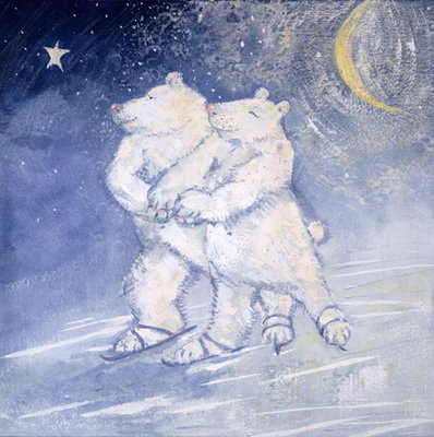 Skating by Moonlight (gouache on paper) by David Cooke - print