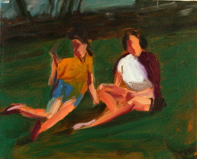 Two Girls, 2004 (oil on linen) by Daniel Clarke - print