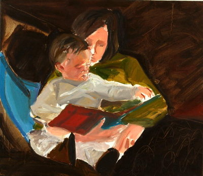 Reading, 2004 (oil on linen) by Daniel Clarke - print