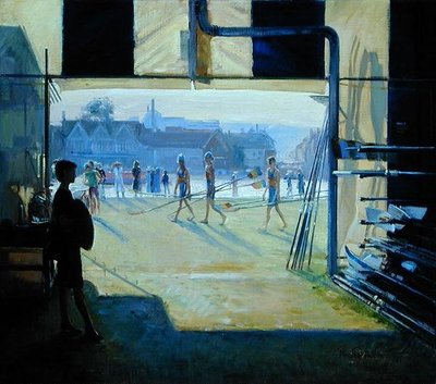 Passing the Boat Tent, Henley, 1993 (oil on canvas) by Timothy Easton - print