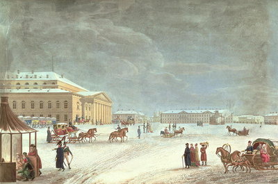 Fine Art Print of View of the Square and the Grand Theatre, St Petersburg by French School