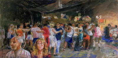 Dancers at St. Christopher's Bar, Rio (pastel on paper) by Anthony Eyton - print
