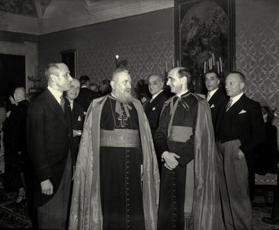 Fine Art Print of Monsignor Giovanni Battista Montini, Cardinal Eugene Tisserant and Luigi Einaudi in 1949 by Anonymous