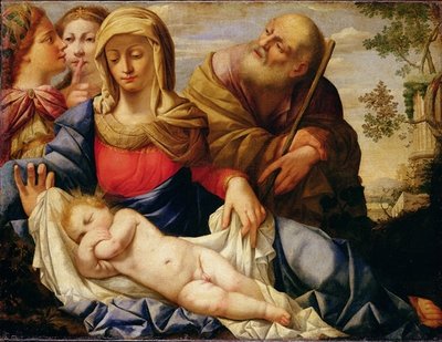 Fine Art Print of Holy Family with Two Female Figures, mid-17th century by Il Sassoferrato