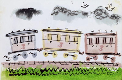 The Steam Train, Part II, 1952 (indian ink and pen &amp; wash on paper) by George Adamson - print