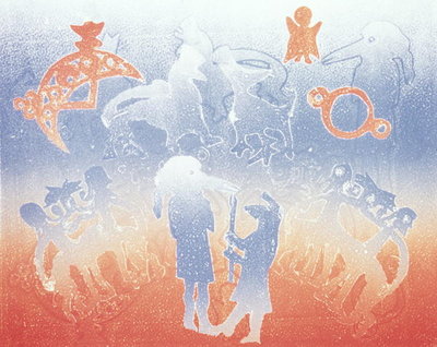 Papil birdman goes wandering, 1995 (monotype) by Gloria Wallington - print