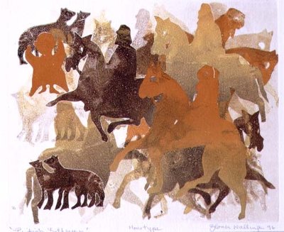 Pictish Gathering, 1996 (monotype) by Gloria Wallington - print