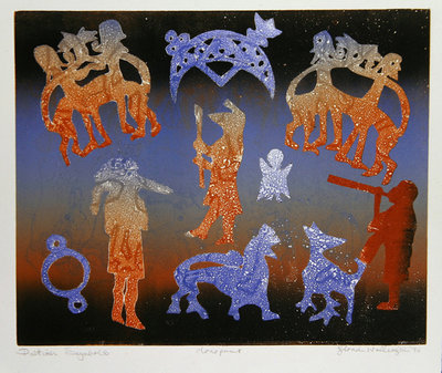 Pictish Symbols, 1996 (monotype) by Gloria Wallington - print