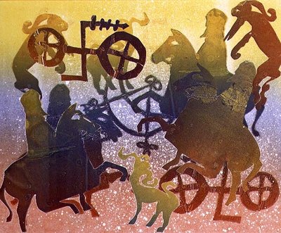 Pictish Hunt (monotype) by Gloria Wallington - print
