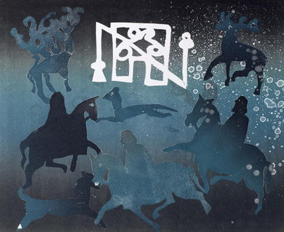 Pictish Hunting Scene I, 1995 (monotype) by Gloria Wallington - print
