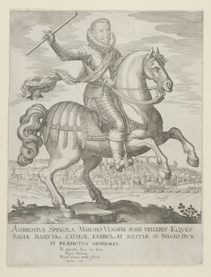 Fine Art Print of Ambrosio Spinola on Horseback before the Town of Oppenheim, after 1620 by German School