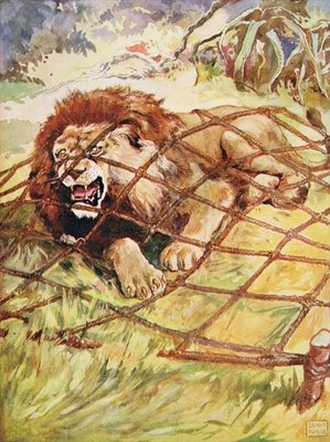 Fine Art Print of The Lion and the Mouse from 'Aesop's Fables', pub. by Raphael Tuck &amp; Sons Ltd., London by John Edwin Noble