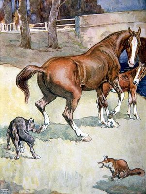 Fine Art Print of 'The Mare Lifted Her Hoof', illustration for 'Reynard the Fox', from 'Animal Legends from Many Lands', published by Raphael Tuck &amp; Sons Ltd. by John Edwin Noble