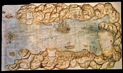 Fine Art Print of Bahia and the city of Portobello, 1688 by Spanish School