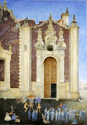 Waiting for Breakfast outside the Sacristy of the Cathedral, 1999 (oil on canvas) by James Reeve - print