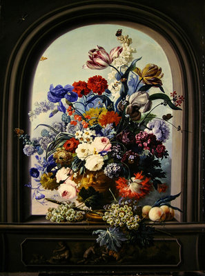 Fine Art Print of Still life of a niche with flowers by Johann Baptist Drechsler