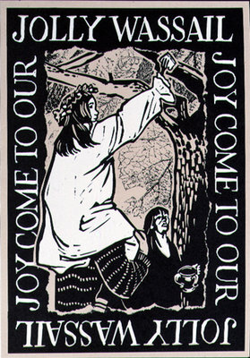 Joy Come to Our Jolly Wassail, 1997 (linocut on paper) by Karen Cater - print