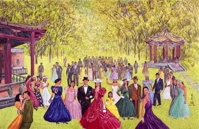 Elegant Garden Ball, 1996 (gouache on rice paper) by Komi Chen - print