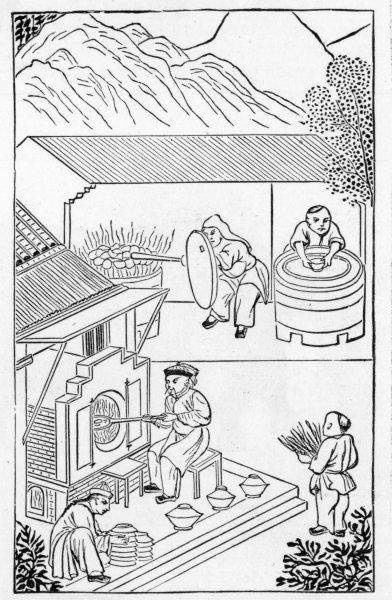 Fine Art Print of Opening and closing furnaces, from a series of illustrations on the manufacture of china by Chinese School