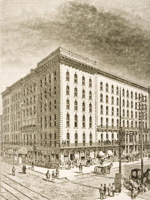 Fine Art Print of The Sherman Hotel, Chicago, in c.1870, from 'American Pictures' published by the Religious Tract Society, 1876 by English School