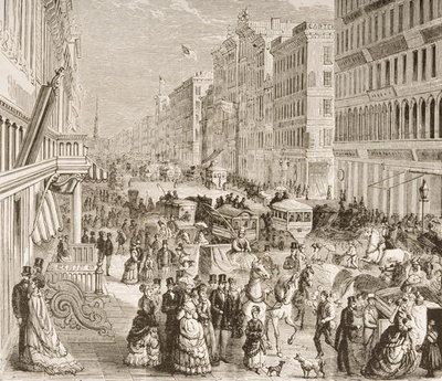 Fine Art Print of Broadway, New York City, c.1870, from 'American Pictures', published by The Religious Tract Society, 1876 by English School