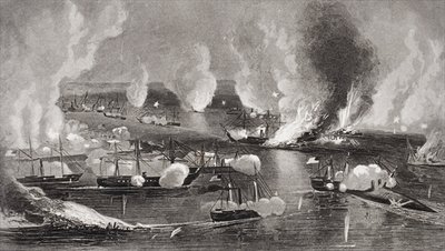 Fine Art Print of The capture of Forts Jackson amd St. Philip during the American Civil War, Louisiana 1862 by American School
