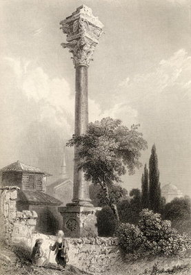 Fine Art Print of Column of Marcian, Istanbul, Turkey, engraved by H. Adlard by William Henry Bartlett