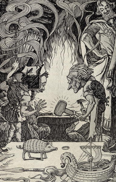 Fine Art Print of The Third Gift an Enormous Hammer, illustration from 'Myths from Many Lands', published 1912 by Elmer Boyd Smith
