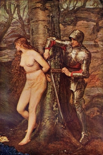 Fine Art Print of A Knight-errant - Figure of chivalric romance literature, illustration from 'Romance and Legend of Chivalry' by A. R. Hope Moncrieff by Sir John Everett Millais