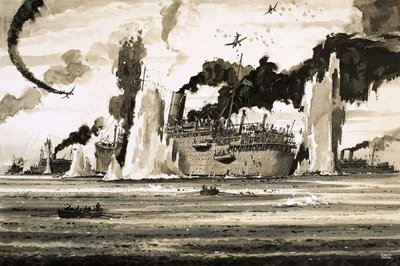 Fine Art Print of The sinking of the Lancastra off St Nazaire in June 1940 by John S. Smith