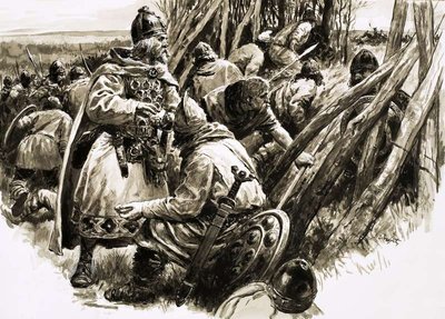 Fine Art Print of With a small band of loyal followers, King Alfred retreated into the marshes by C.L. Doughty