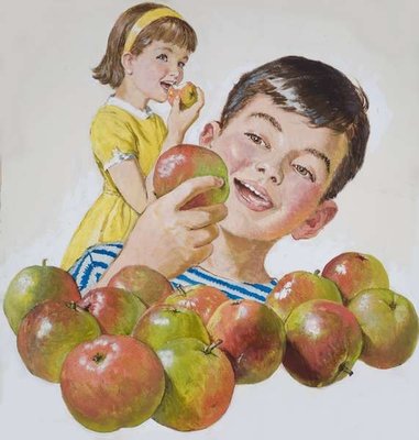 Fine Art Print of Boy and Girl with Apples by Clive Uptton