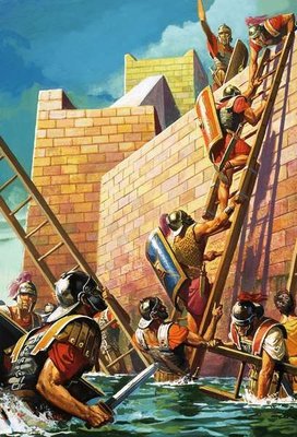 Fine Art Print of General Scipio finds a way into the seemingly impregnable stronghold of Carthage Nova in Spain by Severino Baraldi