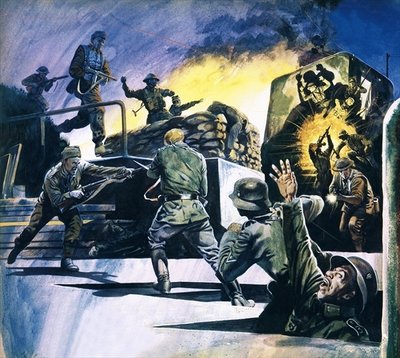 Fine Art Print of British Commandos in action by English School